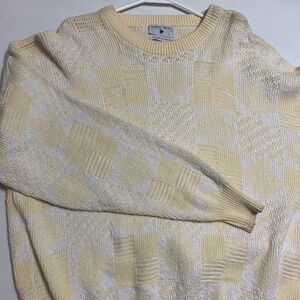 Robert Bruce Vintage Mens XL Sweater Yellow Cream Geometric Textured Knit 2331
